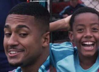 Flamengo celebra Dia das Crianças com jogadores interagindo no Ninho do Urubu