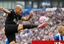 Brighton 2-2 Tottenham, Wolves 1-3 Leeds, West Ham 1-2 Crystal Palace and more: football – live